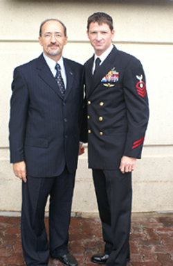 Matt with his dad before commissioning
