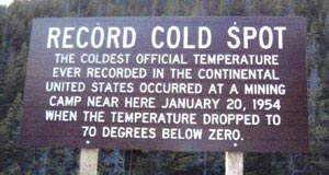 Record cold sign on Rogers Pass