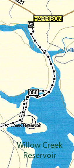 Map Harrison Hideaway cache in Willow Creek Reservoir